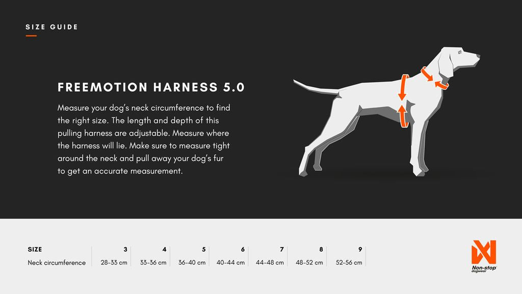 size guide for Non-stop dogwear freemotion harness 5.0