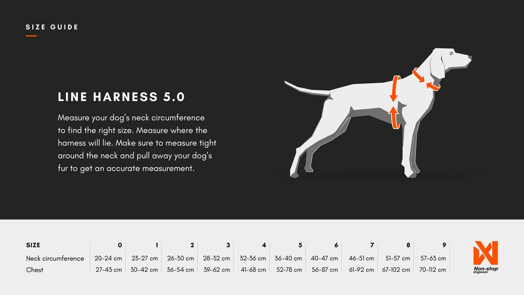 size guide for Non-stop dogwear line 5.0