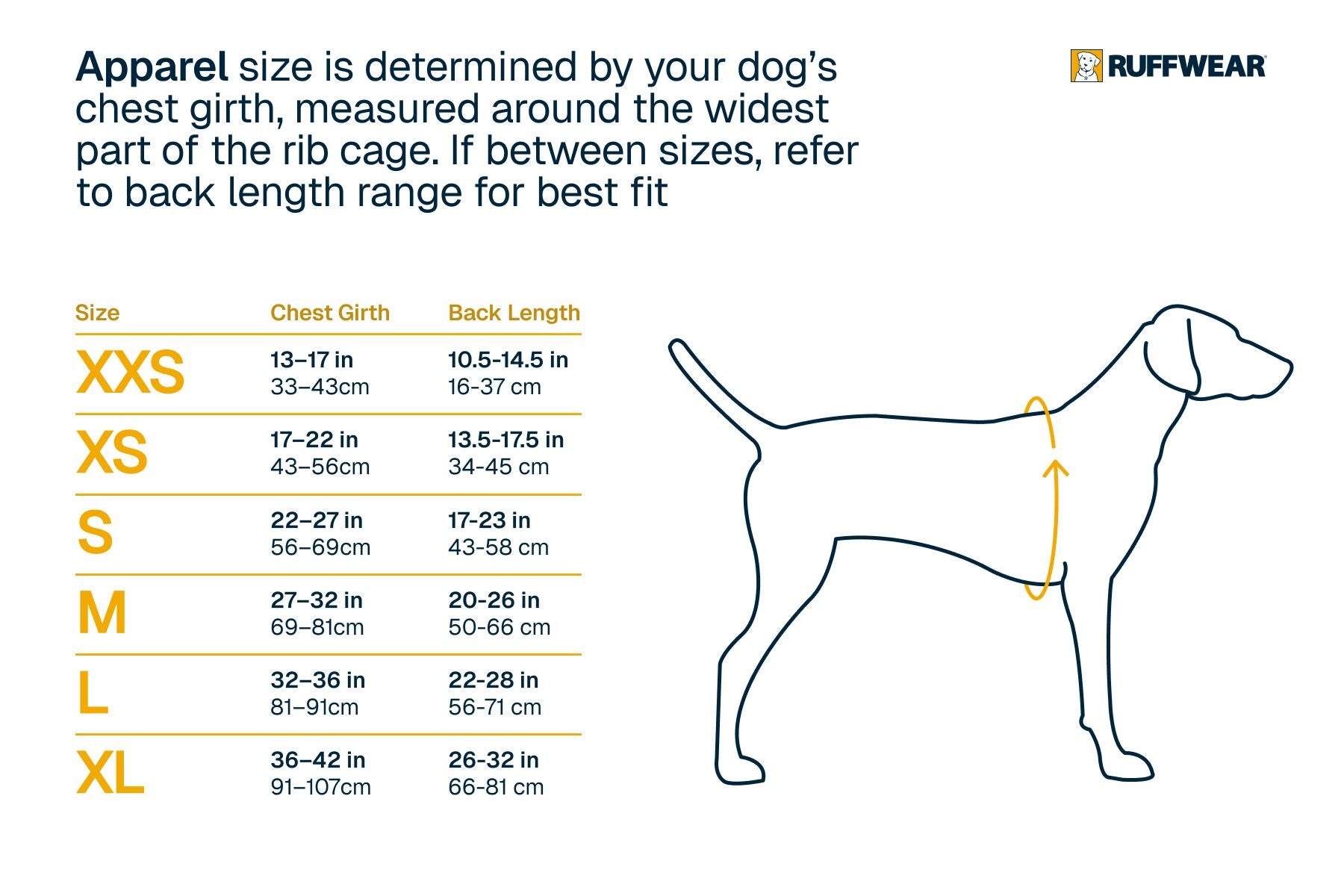Ruffwear Swamp Cooler Zip™ Cooling Dog Vest size chart