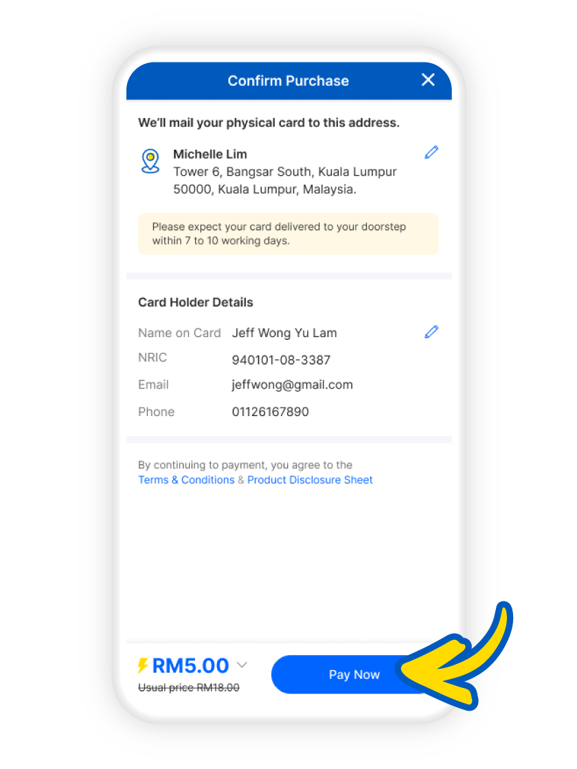 Check particulars and tap “Pay Now” to complete