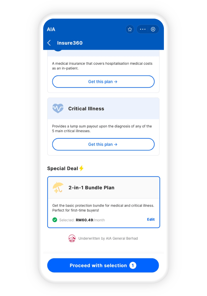 Understand the benefits and select 2-in-1 Bundle Plan