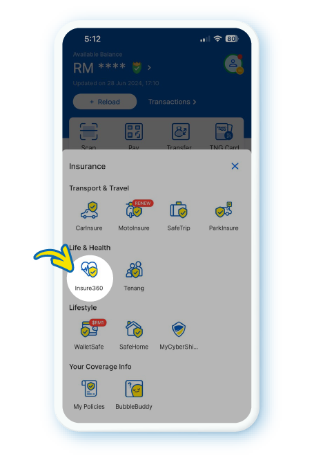 Then on “Insurance” and choose “Insure360”